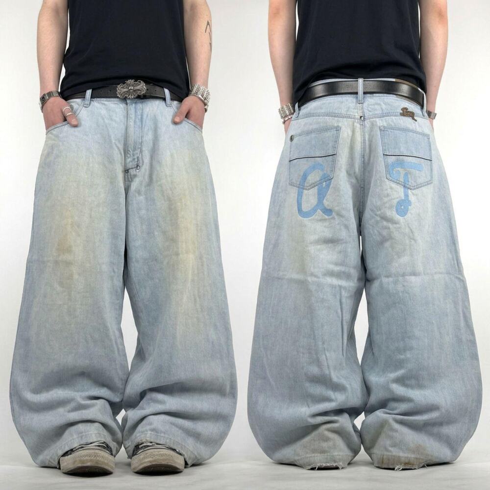 Vintage y2k grunge embroidered rare archive baggy wide leg skater jeans